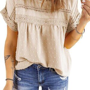 Womens large bat-sleeved blouse, beige, embroidered flowy y2k Vintage